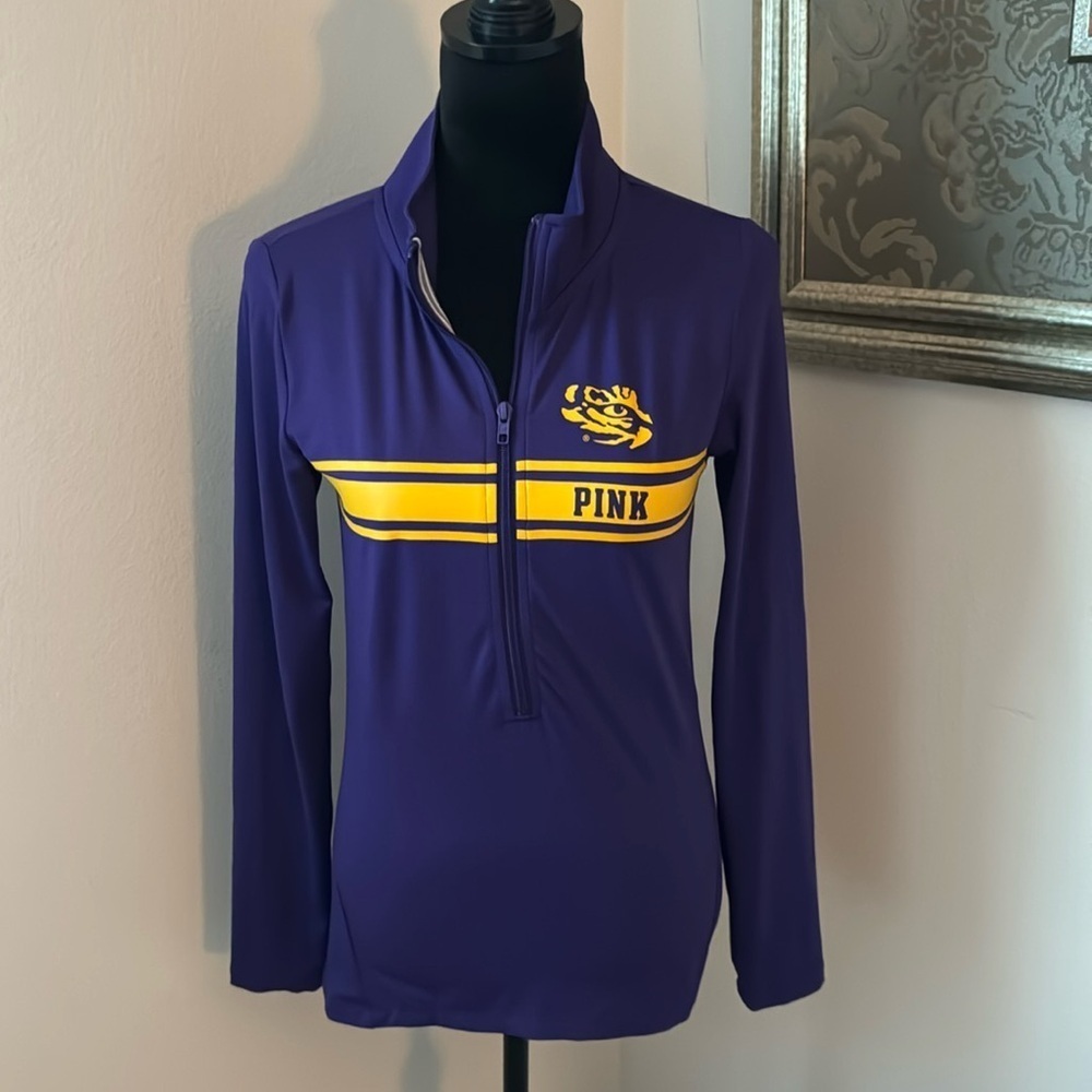 LSU Tigers women’s PINK‎ 1/2 Zip up high collar long sleeves pull over top Sz S